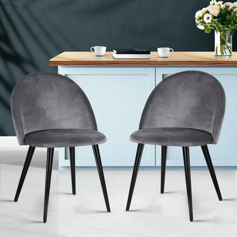 Artiss Dining Chairs Set of 2 Velvet Solid Curved Dark Grey Chez Guru