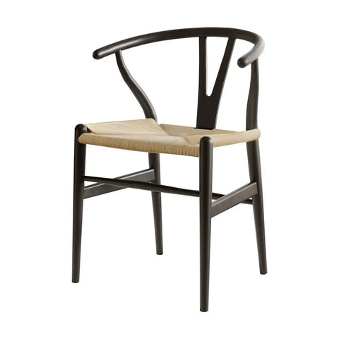 1x Artiss Dining Chair Wooden Rattan Wishbone Black Chez Guru