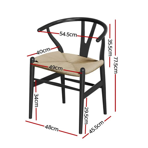 1x Artiss Dining Chair Wooden Rattan Wishbone Black Chez Guru