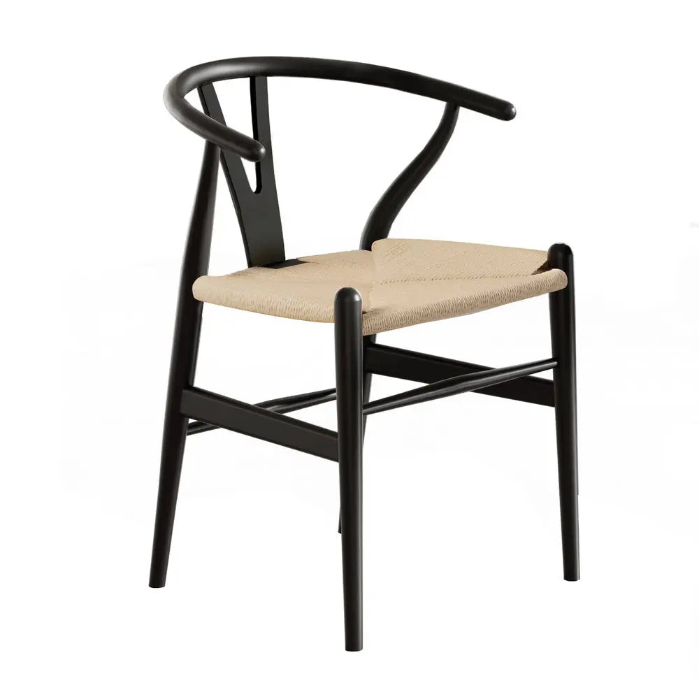 1x Artiss Dining Chair Wooden Rattan Wishbone Black Chez Guru