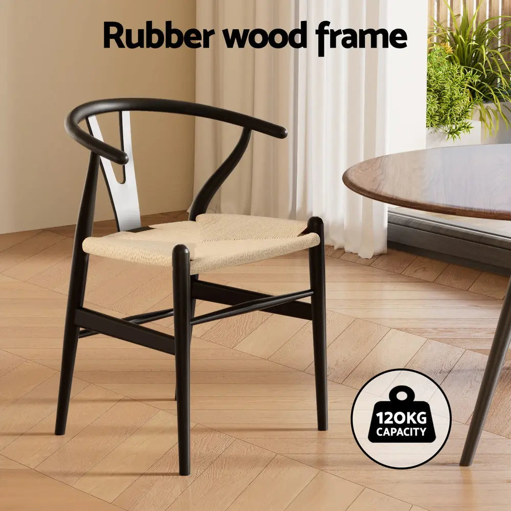 1x Artiss Dining Chair Wooden Rattan Wishbone Black Chez Guru