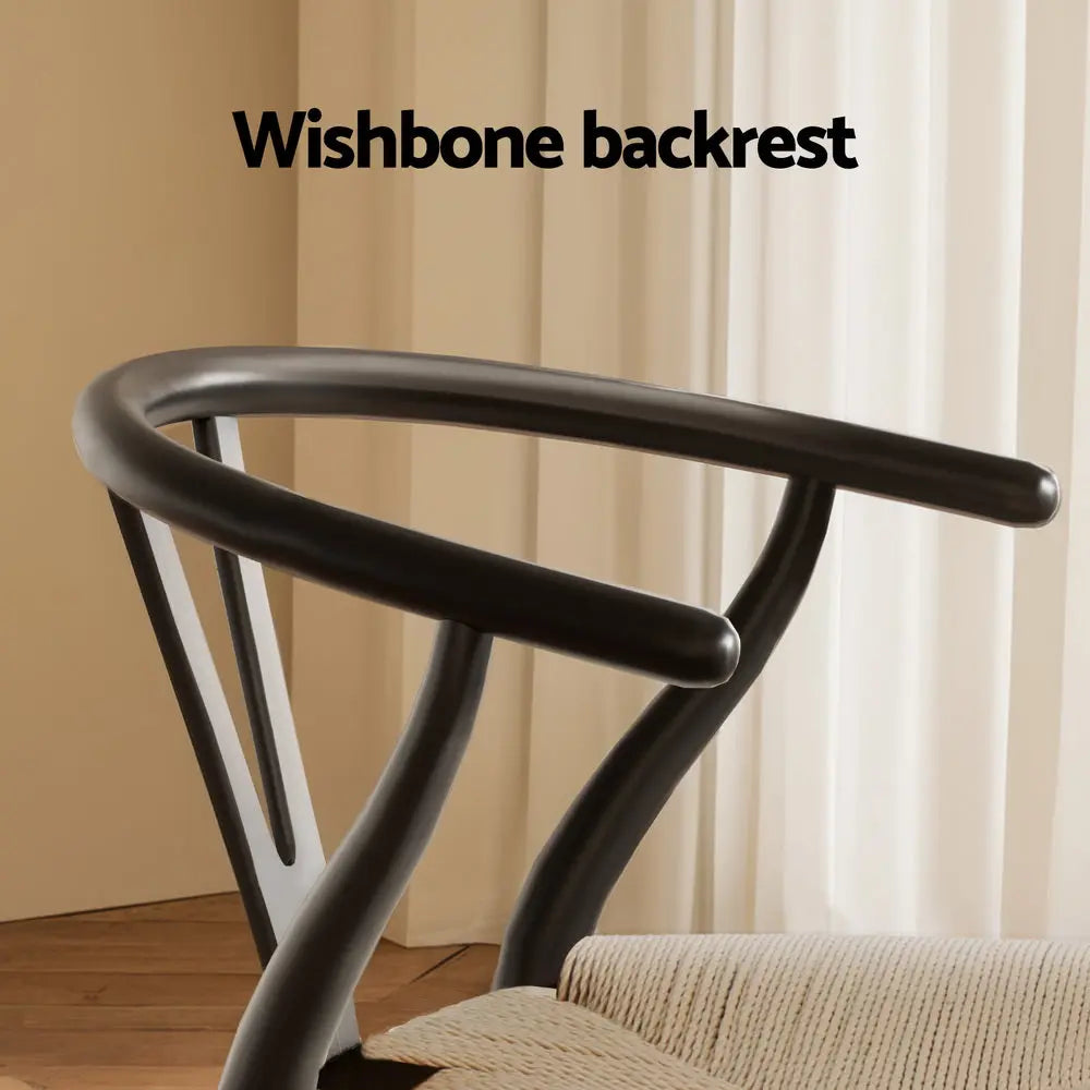 1x Artiss Dining Chair Wooden Rattan Wishbone Black Chez Guru