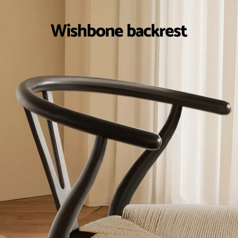 1x Artiss Dining Chair Wooden Rattan Wishbone Black Chez Guru