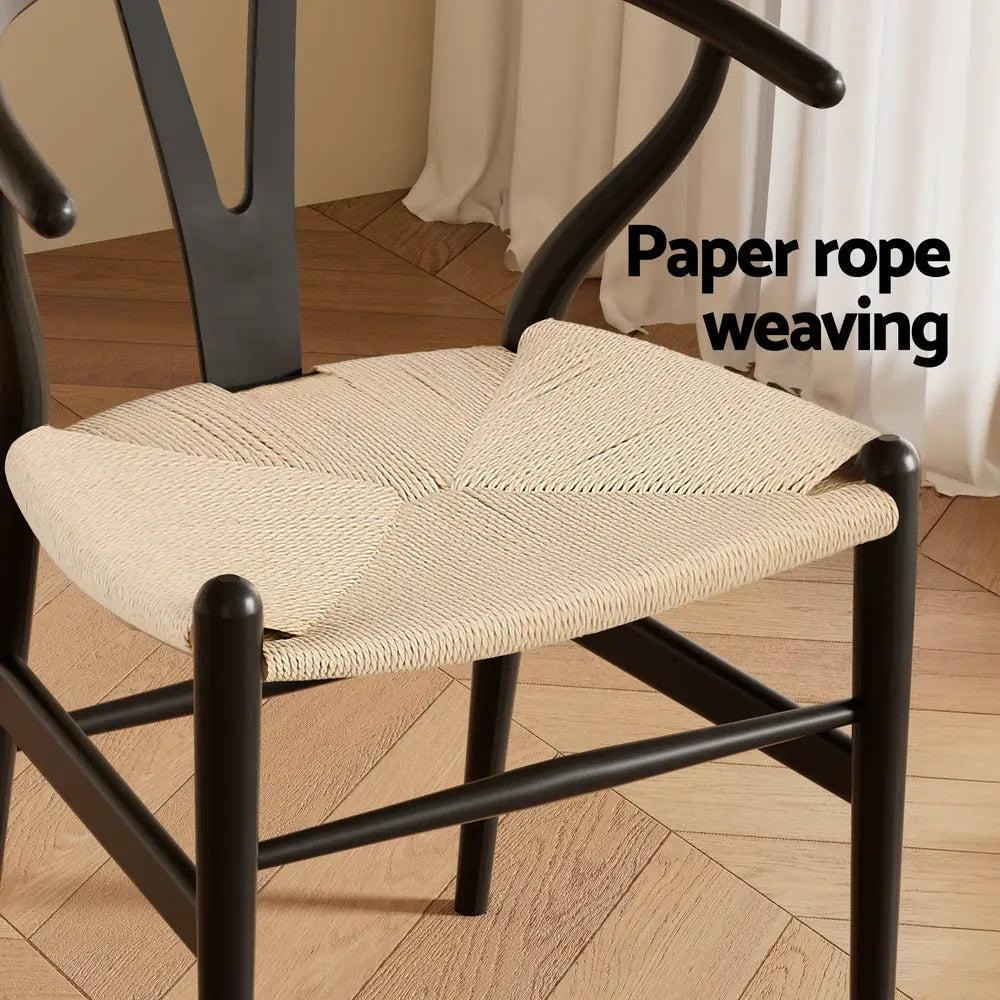 1x Artiss Dining Chair Wooden Rattan Wishbone Black Chez Guru