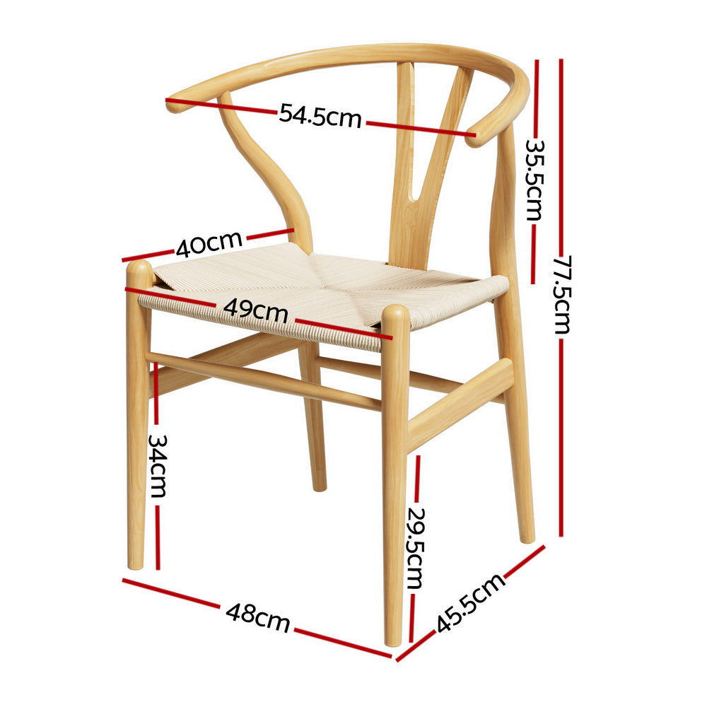 1 Set of 2 Artiss Dining Chairs Wooden Rattan Seat Wishbone Back Chez Guru