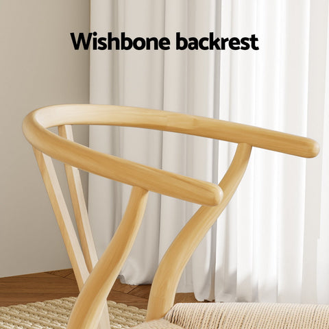 1 Set of 2 Artiss Dining Chairs Wooden Rattan Seat Wishbone Back Chez Guru