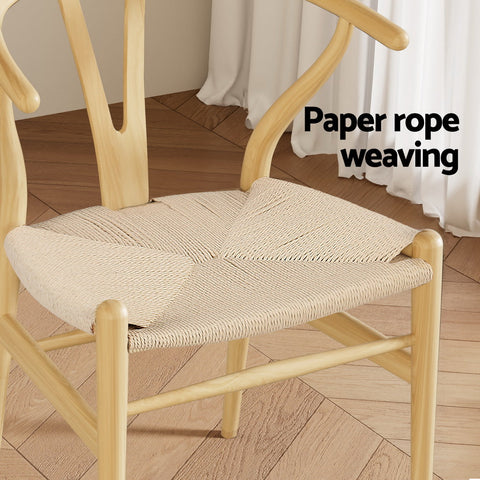 1 Set of 2 Artiss Dining Chairs Wooden Rattan Seat Wishbone Back Chez Guru