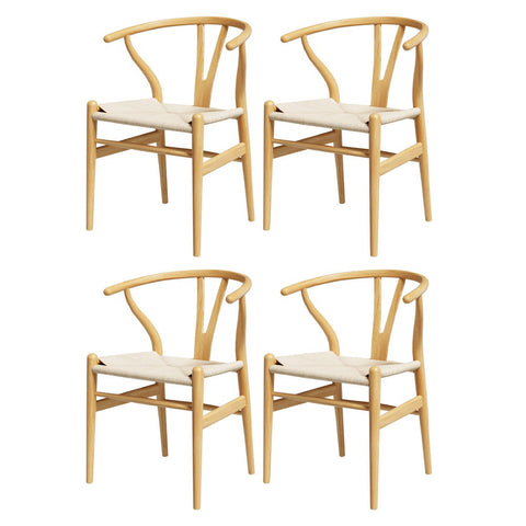 1 Set of 4 Artiss Dining Chairs Wooden Rattan Seat Wishbone Back Chez Guru