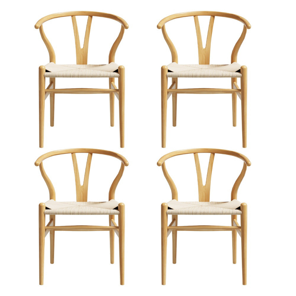 1 Set of 4 Artiss Dining Chairs Wooden Rattan Seat Wishbone Back Chez Guru