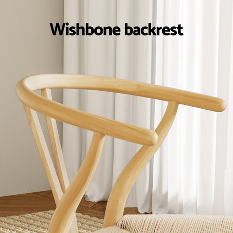 1 Set of 4 Artiss Dining Chairs Wooden Rattan Seat Wishbone Back Chez Guru