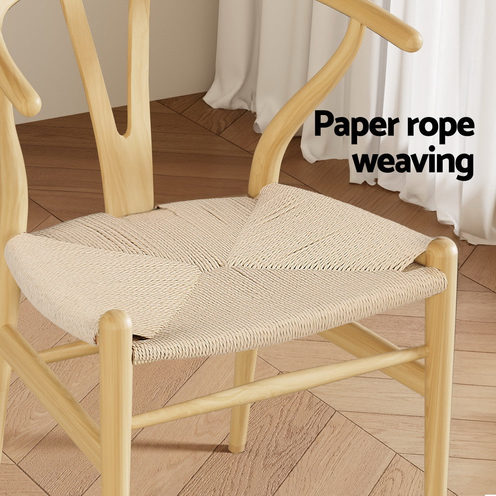 1 Set of 4 Artiss Dining Chairs Wooden Rattan Seat Wishbone Back Chez Guru