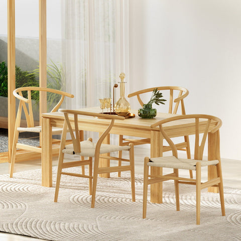 1 Set of 4 Artiss Dining Chairs Wooden Rattan Seat Wishbone Back Chez Guru