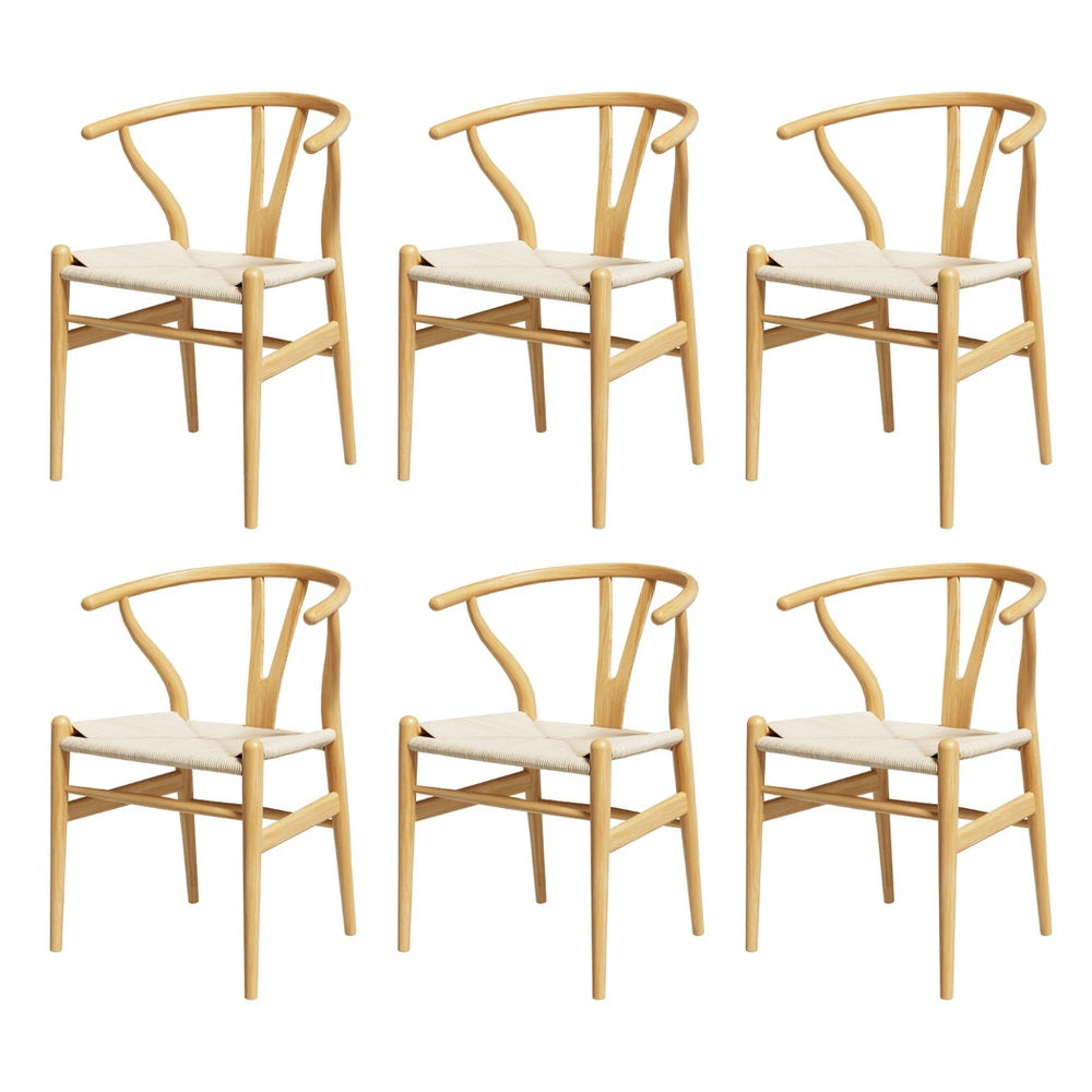 1 Set of 6 Artiss Dining Chairs Wooden Rattan Seat Wishbone Back Chez Guru