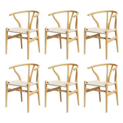 1 Set of 6 Artiss Dining Chairs Wooden Rattan Seat Wishbone Back Chez Guru