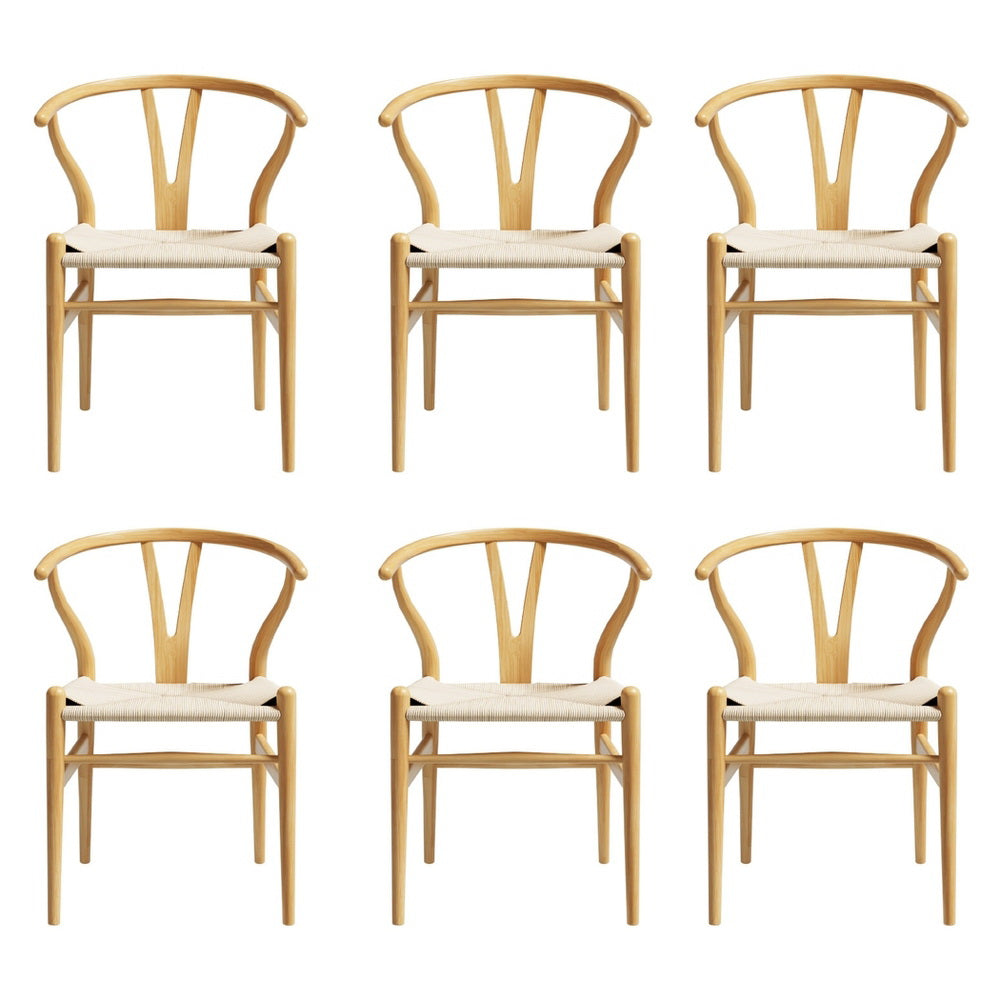 1 Set of 6 Artiss Dining Chairs Wooden Rattan Seat Wishbone Back Chez Guru
