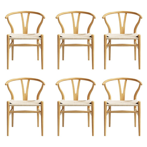 1 Set of 6 Artiss Dining Chairs Wooden Rattan Seat Wishbone Back Chez Guru