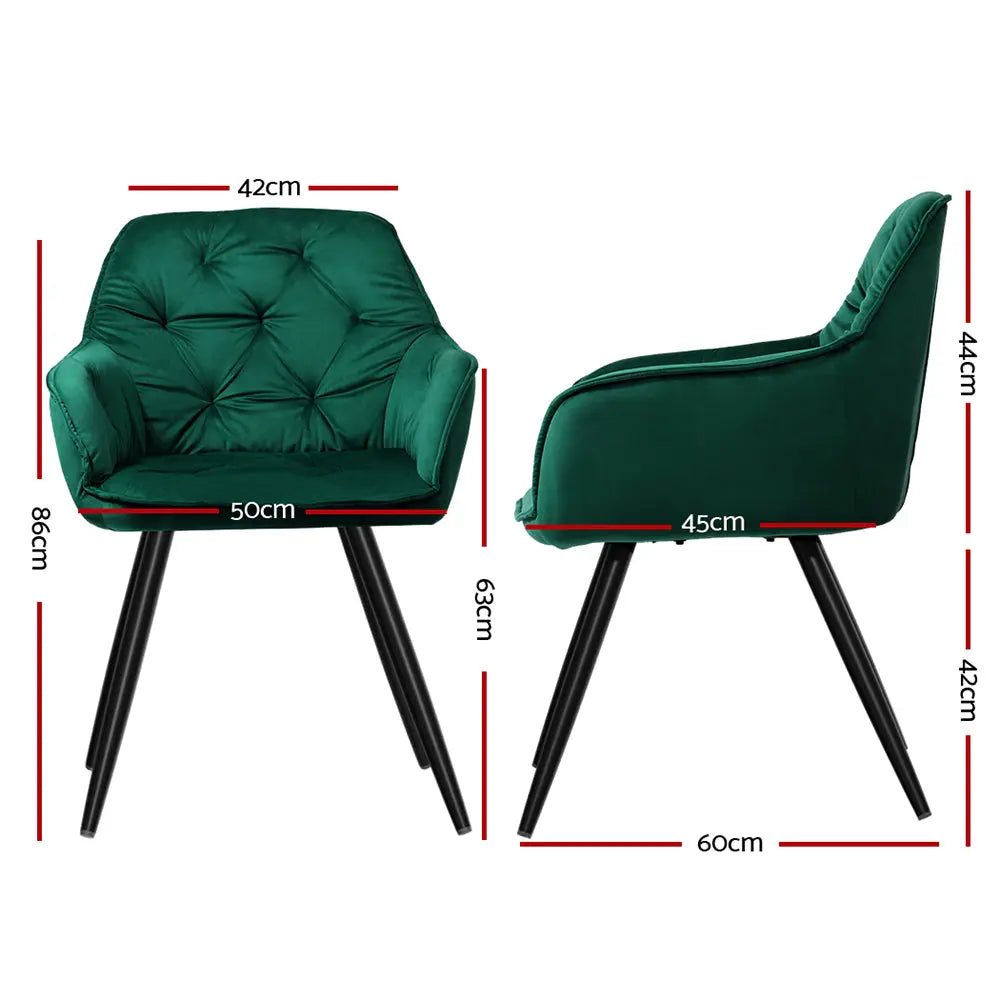 Artiss Dining Chairs Set of 2 Velvet Diamond Tufted Armchair Green Chez Guru