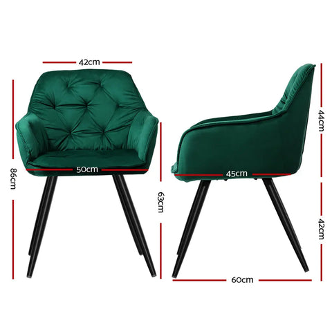 Artiss Dining Chairs Set of 2 Velvet Diamond Tufted Armchair Green Chez Guru