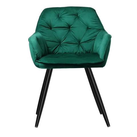 Artiss Dining Chairs Set of 2 Velvet Diamond Tufted Armchair Green Chez Guru