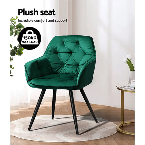 Artiss Dining Chairs Set of 2 Velvet Diamond Tufted Armchair Green Chez Guru