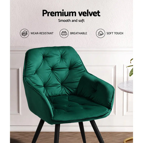 Artiss Dining Chairs Set of 2 Velvet Diamond Tufted Armchair Green Chez Guru