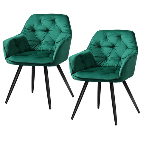 Artiss Dining Chairs Set of 2 Velvet Diamond Tufted Armchair Green Chez Guru