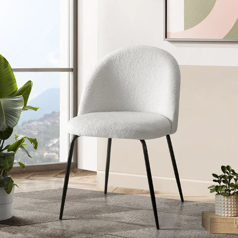 Artiss Dining Chairs Set of 2 Sherpa Boucle White Chez Guru