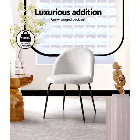 Artiss Dining Chairs Set of 2 Sherpa Boucle White Chez Guru