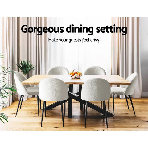 Artiss Dining Chairs Set of 2 Sherpa Boucle White Chez Guru