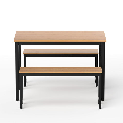 Artiss Dining Table and Chairs Set 3PCS Kitchen Metal Desk Bench Natural Oak