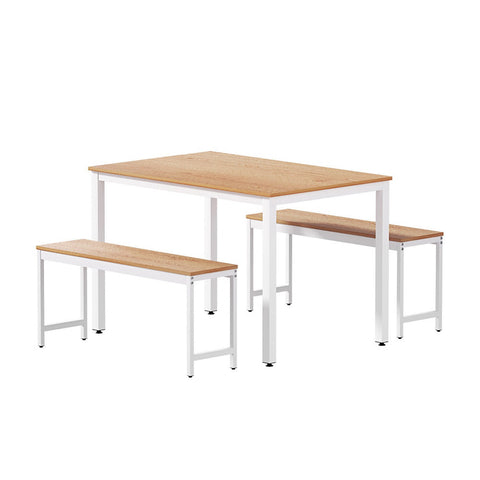 Artiss Dining Table and Chairs Set 3PCS Metal Desk Bench Sets Kitchen Furniture Chez Guru