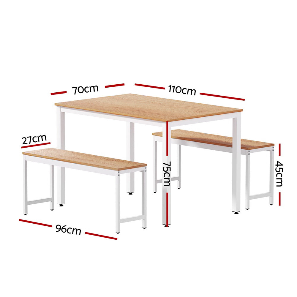 Artiss Dining Table and Chairs Set 3PCS Metal Desk Bench Sets Kitchen Furniture Chez Guru