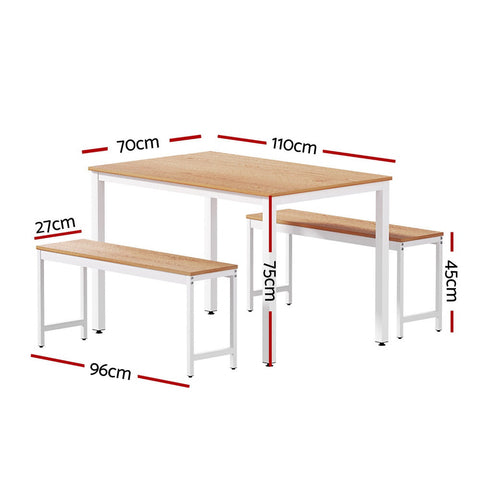 Artiss Dining Table and Chairs Set 3PCS Metal Desk Bench Sets Kitchen Furniture Chez Guru