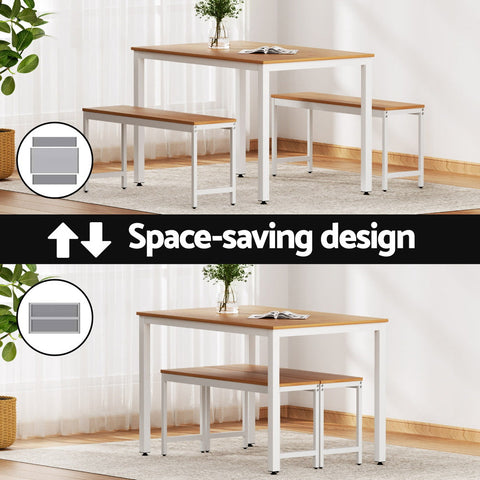 Artiss Dining Table and Chairs Set 3PCS Metal Desk Bench Sets Kitchen Furniture Chez Guru