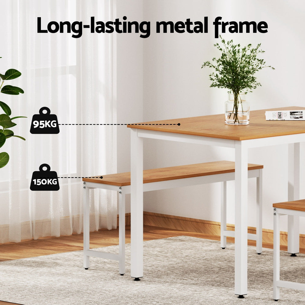 Artiss Dining Table and Chairs Set 3PCS Metal Desk Bench Sets Kitchen Furniture Chez Guru