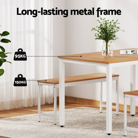 Artiss Dining Table and Chairs Set 3PCS Metal Desk Bench Sets Kitchen Furniture Chez Guru