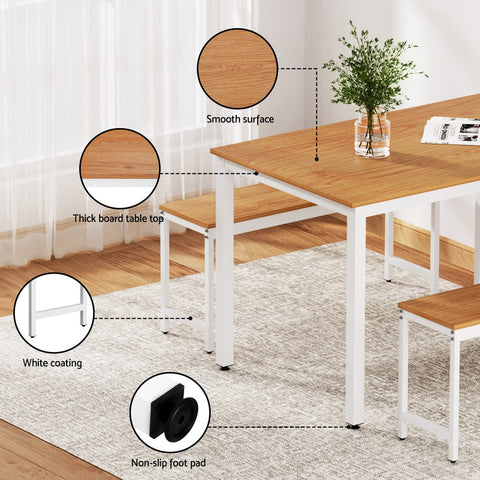 Artiss Dining Table and Chairs Set 3PCS Metal Desk Bench Sets Kitchen Furniture Chez Guru