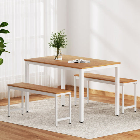 Artiss Dining Table and Chairs Set 3PCS Metal Desk Bench Sets Kitchen Furniture Chez Guru