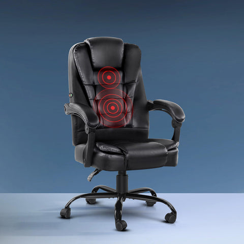 Artiss 2 Point Massage Office Chair PU Leather Black Chez Guru