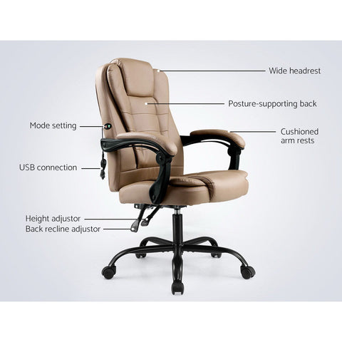 Artiss 2 Point Massage Office Chair PU Leather Espresso Chez Guru