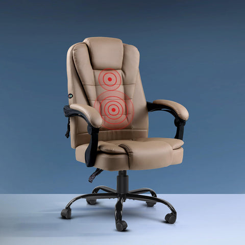 Artiss 2 Point Massage Office Chair PU Leather Espresso Chez Guru