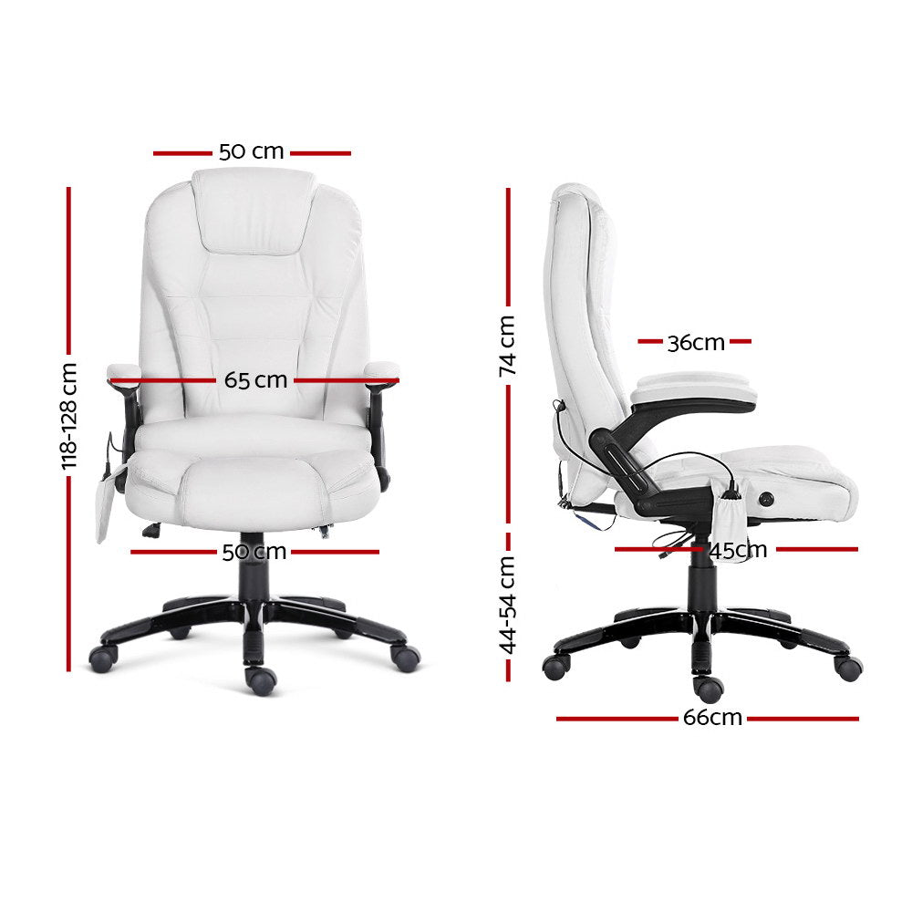 Artiss 8 Point Massage Office Chair Heated Seat Recliner PU White Chez Guru