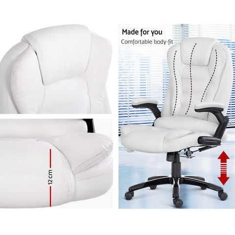Artiss 8 Point Massage Office Chair Heated Seat Recliner PU White Chez Guru