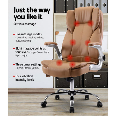 Artiss 8 Point Massage Office Chair PU Leather Brown Chez Guru