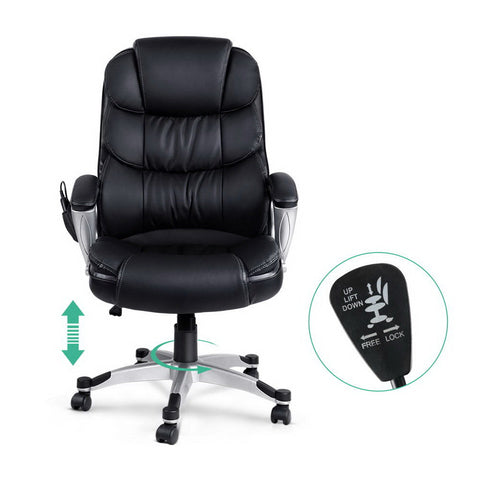 Artiss 8 Point Massage Office Chair Heated Seat PU Black Chez Guru