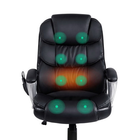 Artiss 8 Point Massage Office Chair Heated Seat PU Black Chez Guru