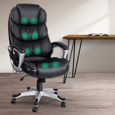 Artiss 8 Point Massage Office Chair Heated Seat PU Black Chez Guru