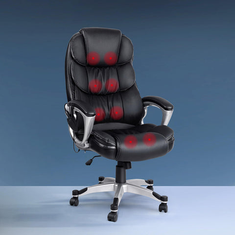 Artiss 8 Point Massage Office Chair Heated Seat PU Black Chez Guru