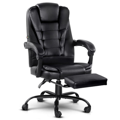 Artiss 2 Point Massage Office Chair PU Leather Footrest Black Chez Guru