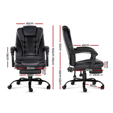 Artiss 2 Point Massage Office Chair PU Leather Footrest Black Chez Guru
